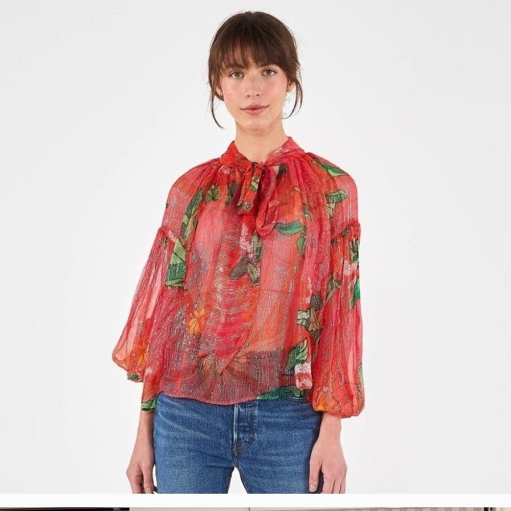 Farm Rio New Neck tie blouse